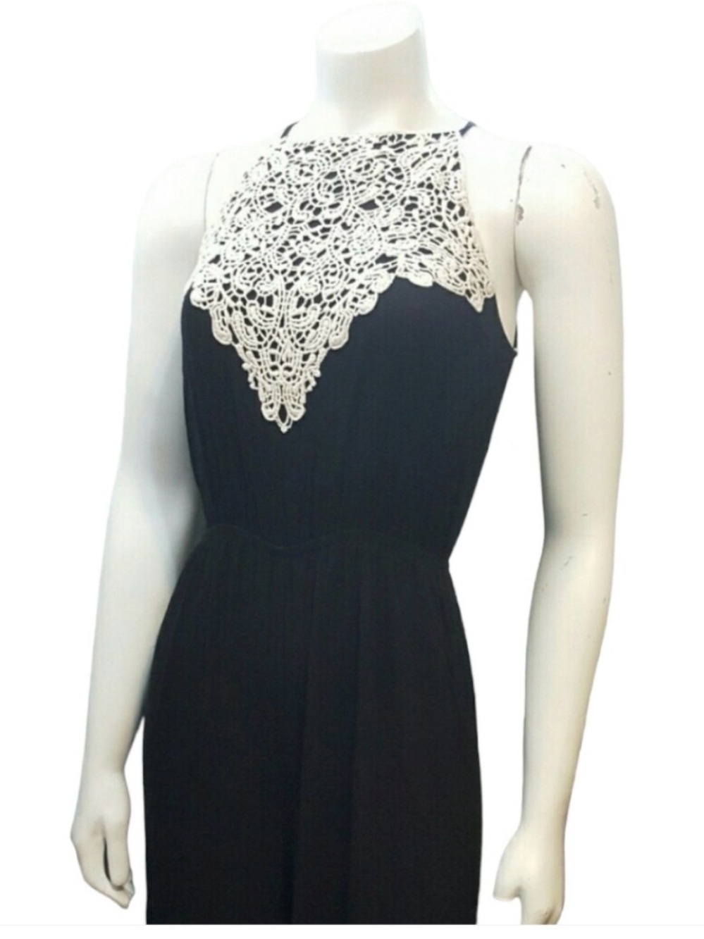 Flying Tomato Crochet Lace Wide Leg Jumpsuit Black White Medium